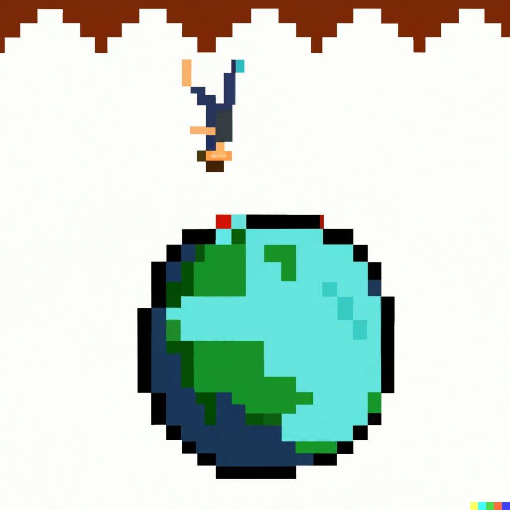 the discovery of gravity, pixel art